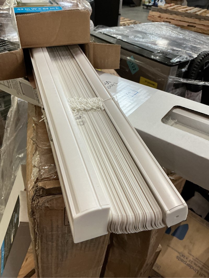 Condition photo showing New/Like New for mainstays 1" cordless vinyl light filtering mini blinds, white, 43x64