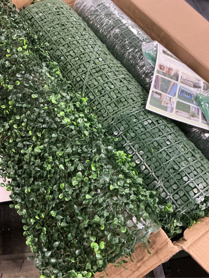 Condition photo showing Good Condition for artificial boxwood roll panels,140"x 60" (58.5 sqft) uv-anti faux ivy leaves grass wall for patio balcony privacy, garden, backyard greenery wall backdrop and fence decor