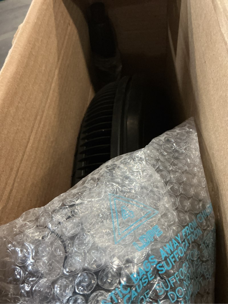 Condition photo showing As Is for lasko pedestal fan, oscillating fan for bedroom with adjustable height and 3 cooling speeds, portable, 18", black, 1827