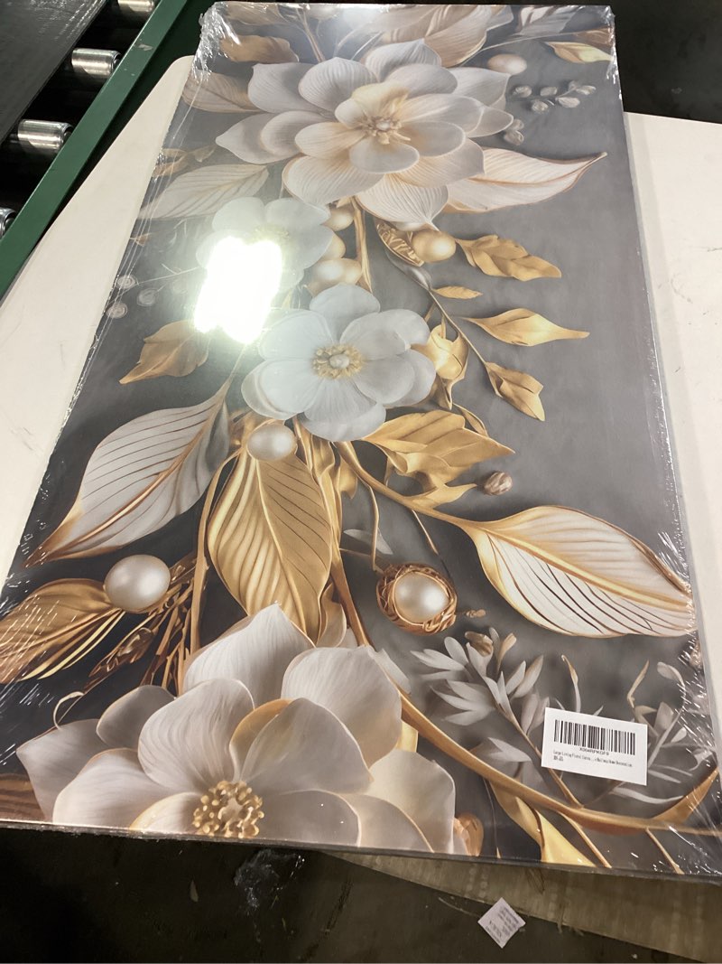 Condition photo showing New/Like New for Large Living Floral Canvas Wall Art Gold White Plant Abstract Decor painting Pictures Modern Nordic Botanical Flowers Posters Prints for Bathroom Bedroom Office Hallway Home Decoration flower 40L" x 20W"