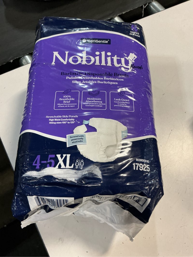 Condition photo showing New/Like New for 4-5xl adult diapers for women and men - 8 bariatric disposable briefs with tabs and stretchable side panels - 100% breathable with maximum absorbency 1 pack