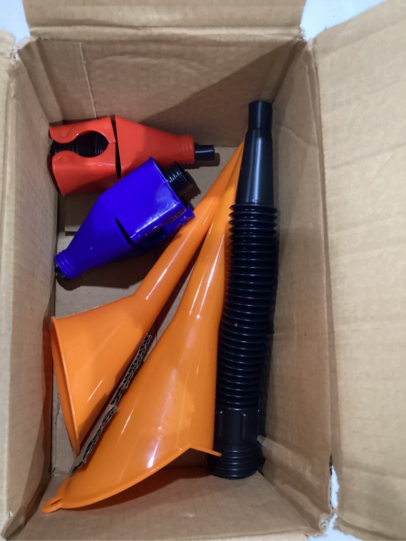 Condition photo showing New/Like New for kje 19 pcs automotive funnel set, spout replacements, plastic wide mouth transmission funnels, flexible oil funnel kit for automotive use