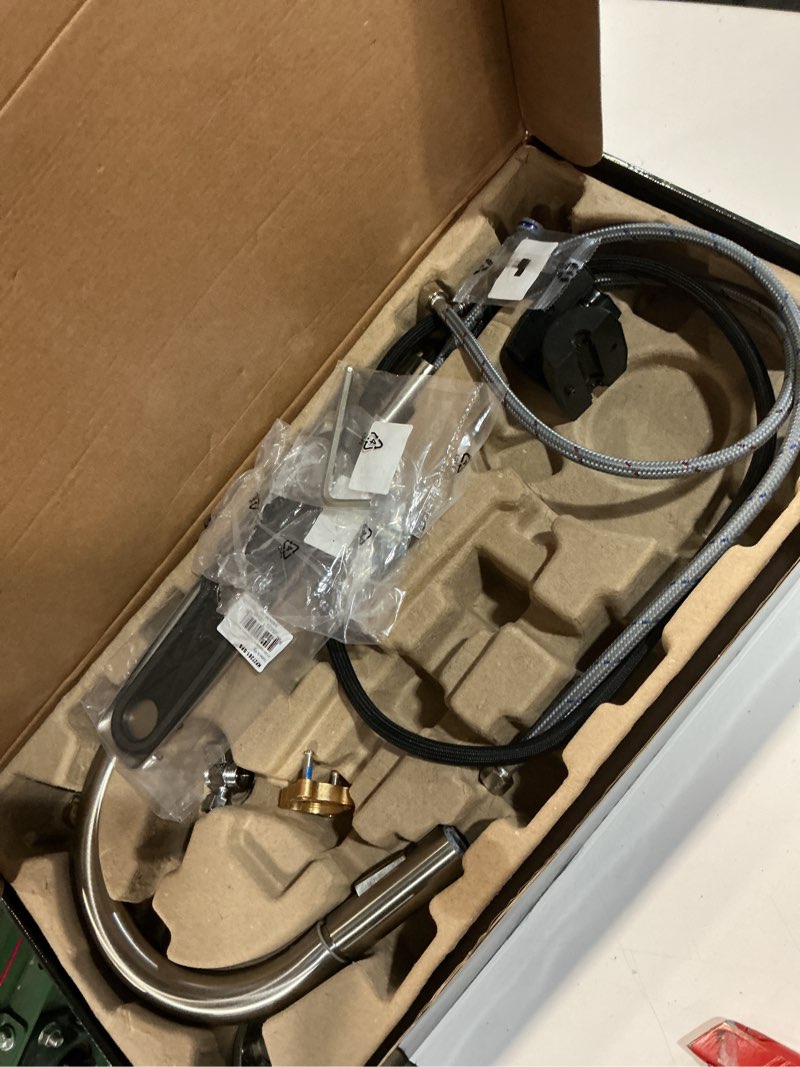 Condition photo showing As Is for Kraus Oletto Spot Free Stainless Steel Dual Function Kitchen Faucets with Pull Down Sprayer, KPF-2620SFS Spot-Free Stainless Steel Pull Down Faucet