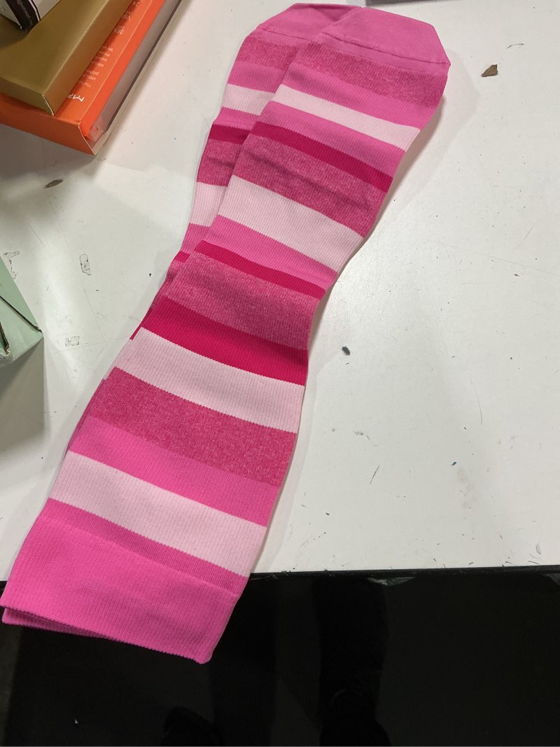 Condition photo showing Good Condition for sigvaris women's microfiber patterns 143 calf high compression socks 15-20mmhg - pink stripe - b (medium) b pink stripe