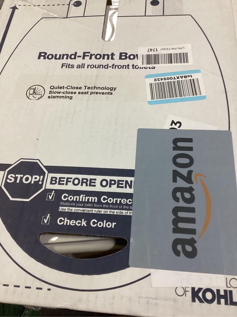 Condition photo showing New/Like New for KOHLER 20111-96 Brevia, Slow Close Toilet Seat, Round Toilet Seat, Grip-Tight Bumpers Quick-Attach Hardware, Biscuit Biscuit Round Quiet-Close