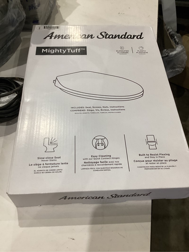 Condition photo showing New/Like New for american standard mightytuff plastic white elongated soft close toilet seat