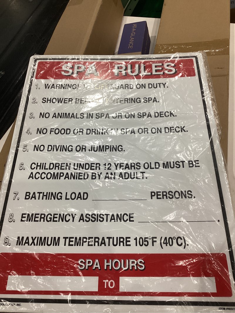 Poolmaster Sign for a Residential or Commercial Swimming Pools and Spas, General Commercial Spa Rules 18" x 24"