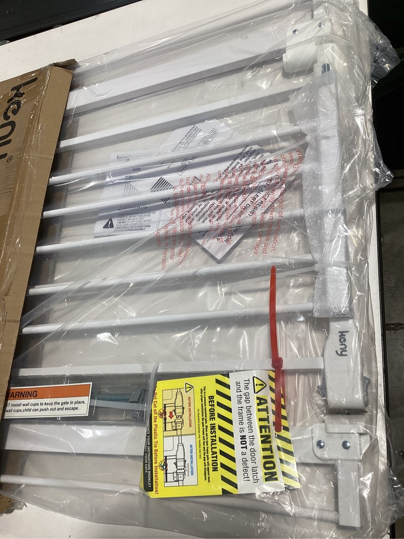 Condition photo showing New/Like New for keny 29"-42.5" baby gate for stairs, auto close safety dog gate, pressure mounted easy walk through pet gate for doorways, durable stair gate, 30" tall, white