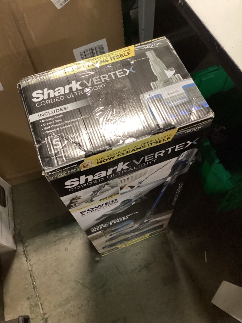 Condition photo showing New/Like New for shark vertex ultra-light duoclean | corded stick vacuum cleaner for carpet, rugs & hard floors | lightweight hand vacuum for pet hair | self-cleaning brushroll | 3 attachments | cobalt blue | hz2002 vertex w/ duoclean