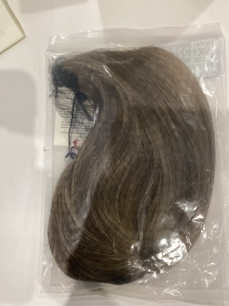 Condition photo showing As Is for Lydell 8" Straight Short Bob Hair Flat Bangs Cute Central Dot Skin Top Heat Resistant Synthetic Wigs (12TT26 Light Golden Brown with Highlights)