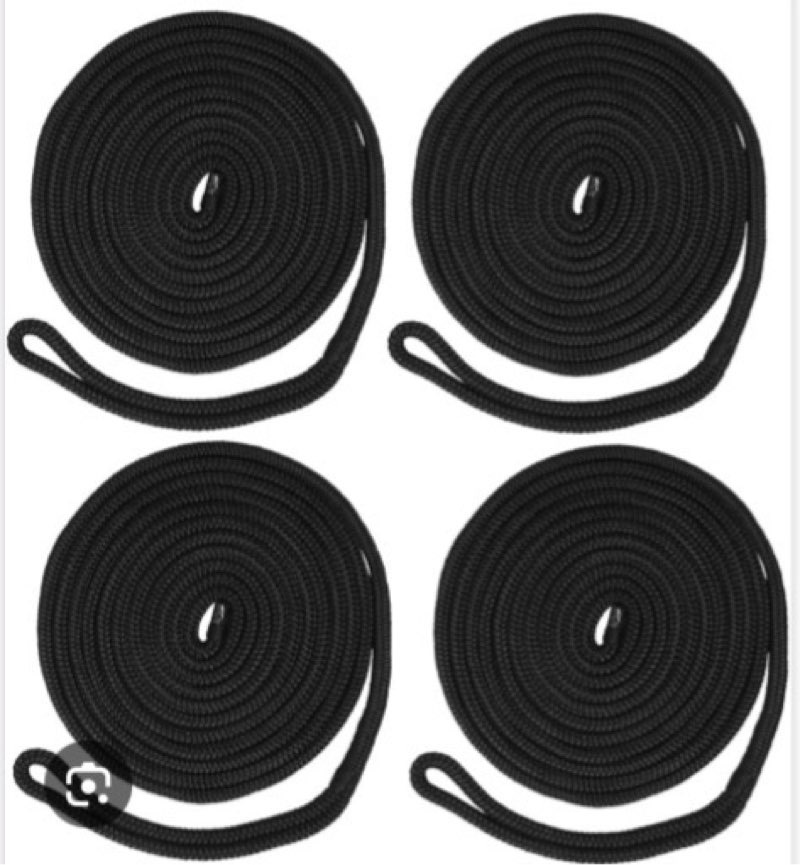 NovelBee 4 Pack of 1/2 Inch x 20 Feet Double Braid Nylon Dockline,Mooring Rope Dock Line with Spliced Soft Eye,Working Load Limit 968 lbs,Breaking Strength 4,840 lbs (4pcs,Black)