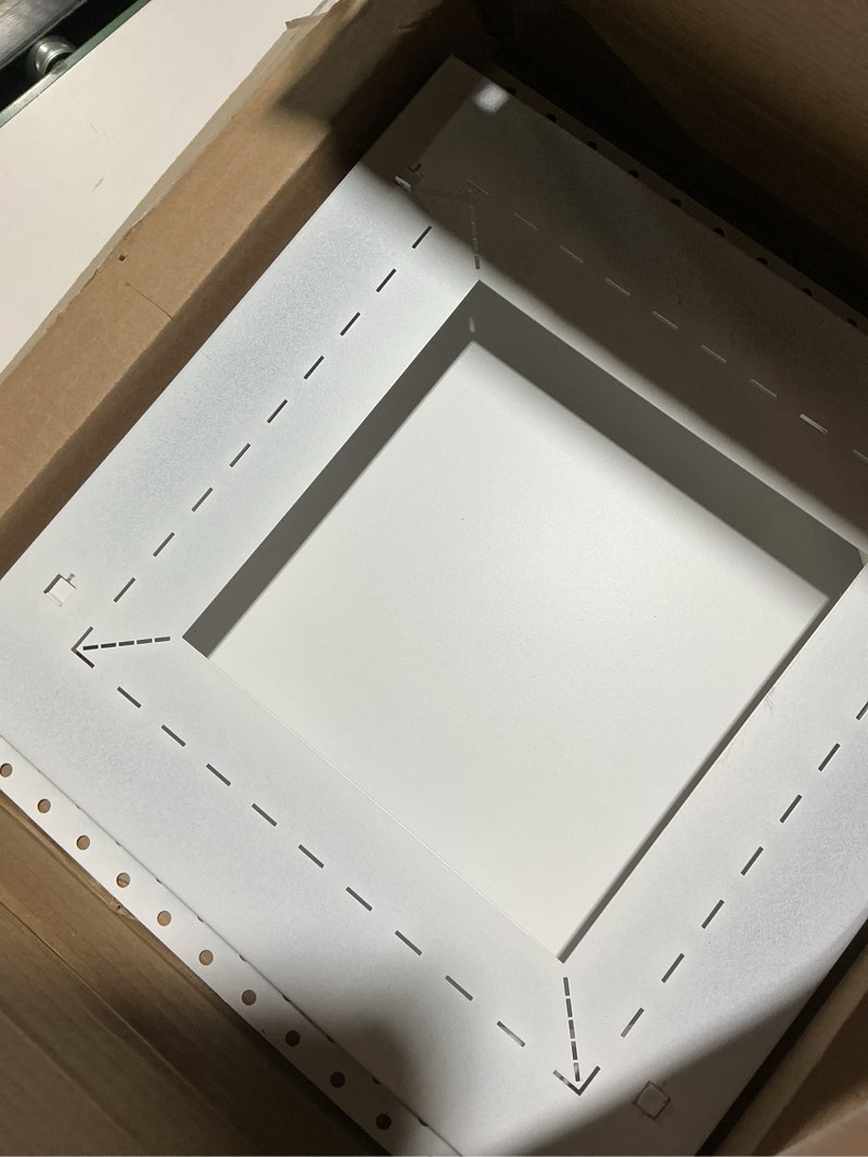 Condition photo showing Good Condition for fittes flush exhaust mount [luxe], minimalist solid steel bathroom ventilation fan upgrade cover for wall or ceiling, pro install, – 14.25"x14.25" – cotton white