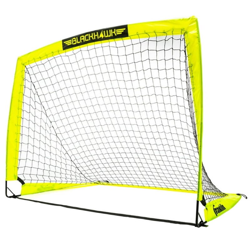 franklin sports blackhawk soccer goal - pop up backyard soccer nets - foldable indoor + outdoor goals - portable adult + kids goal - 4' x 3' - optic yellow size