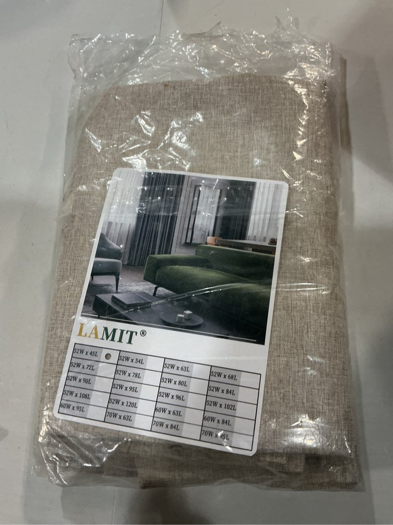Condition photo showing New/Like New for lamit linen 100% blackout window curtains for bedroom, 45 inches linen textured thermal farmhouse curtains back tab and rod pocket window panels with white liner, 2 panels, 52 x 45 inch, oatmeal 52"w x 45"l (pack of 2) oatmeal