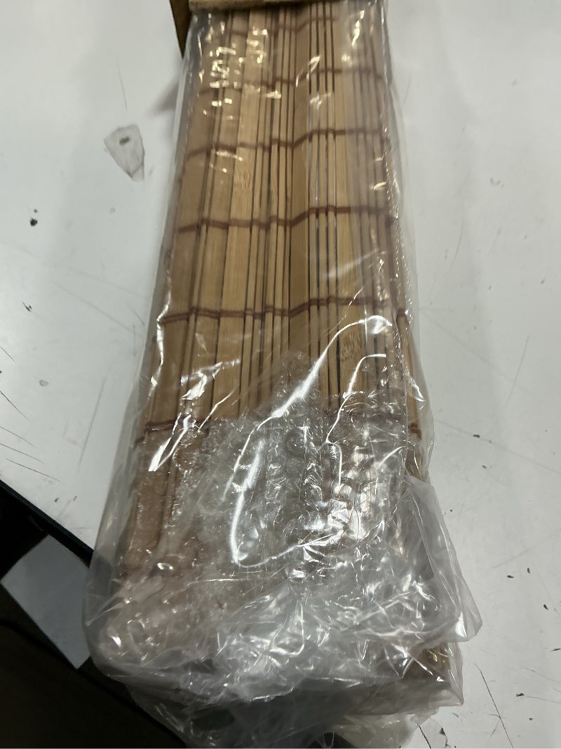 Condition photo showing New/Like New for Kokorona Cordless Sheer Bamboo Roman Shades with Valance, Light Filtering Woven Bamboo Blinds for Windows, Natural Window Blinds Roll Up Shades for Home & Patio, 38" W x 64" H, Light Russet 38"W x 64"H