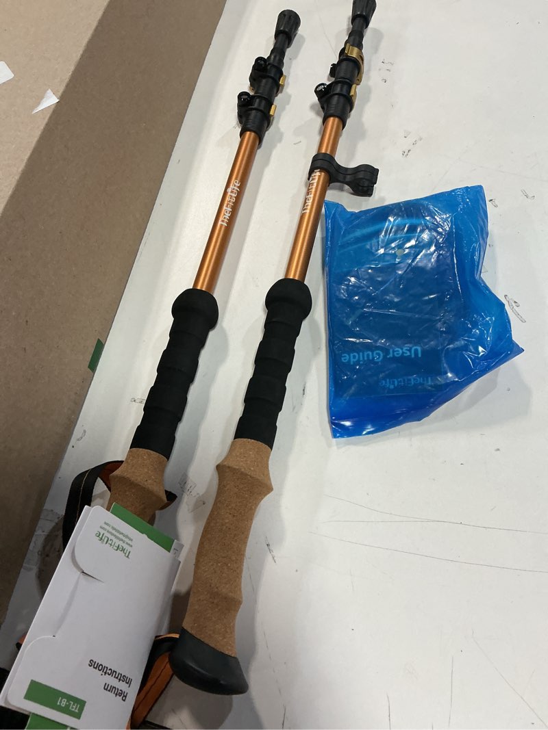 Condition photo showing Good Condition for TheFitLife Trekking Poles - Lightweight 7075 Aluminum Hiking Sticks with Cork Grips, Adjustable Telescopic Design, Metal Flip Lock for Men & Women - Perfect for Hiking, Walking, Camping & Backpacking Orange