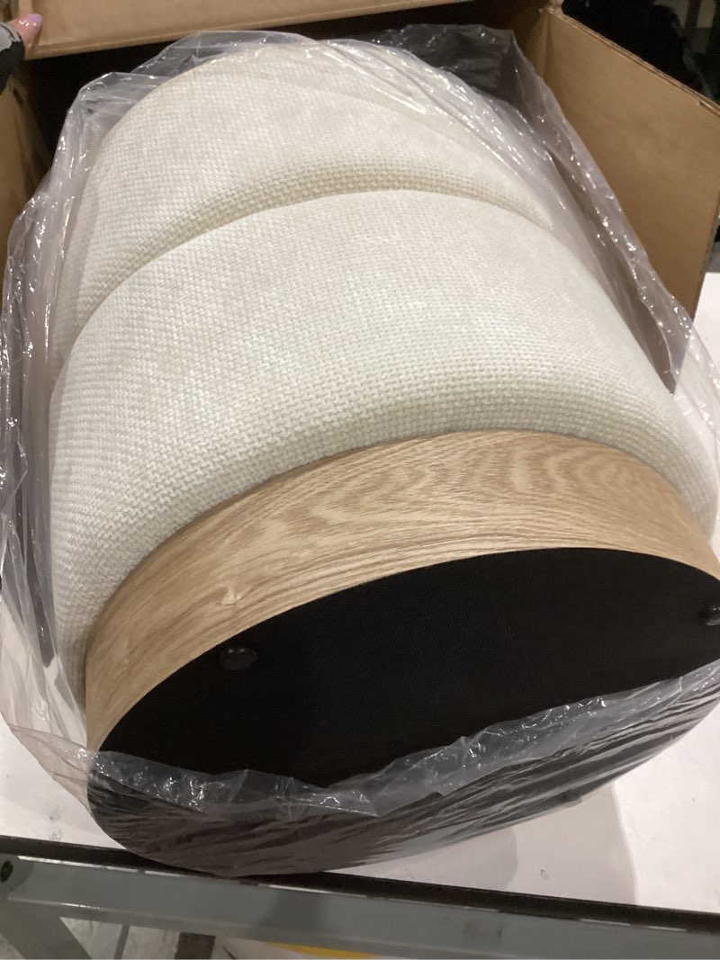 Condition photo showing Good Condition for get set style round ottoman with storage, modern linen ottoman upholstered foot stools with wood base, vanity stool chair, footrest stool extra seat for living room bedroom entryway (beige)
