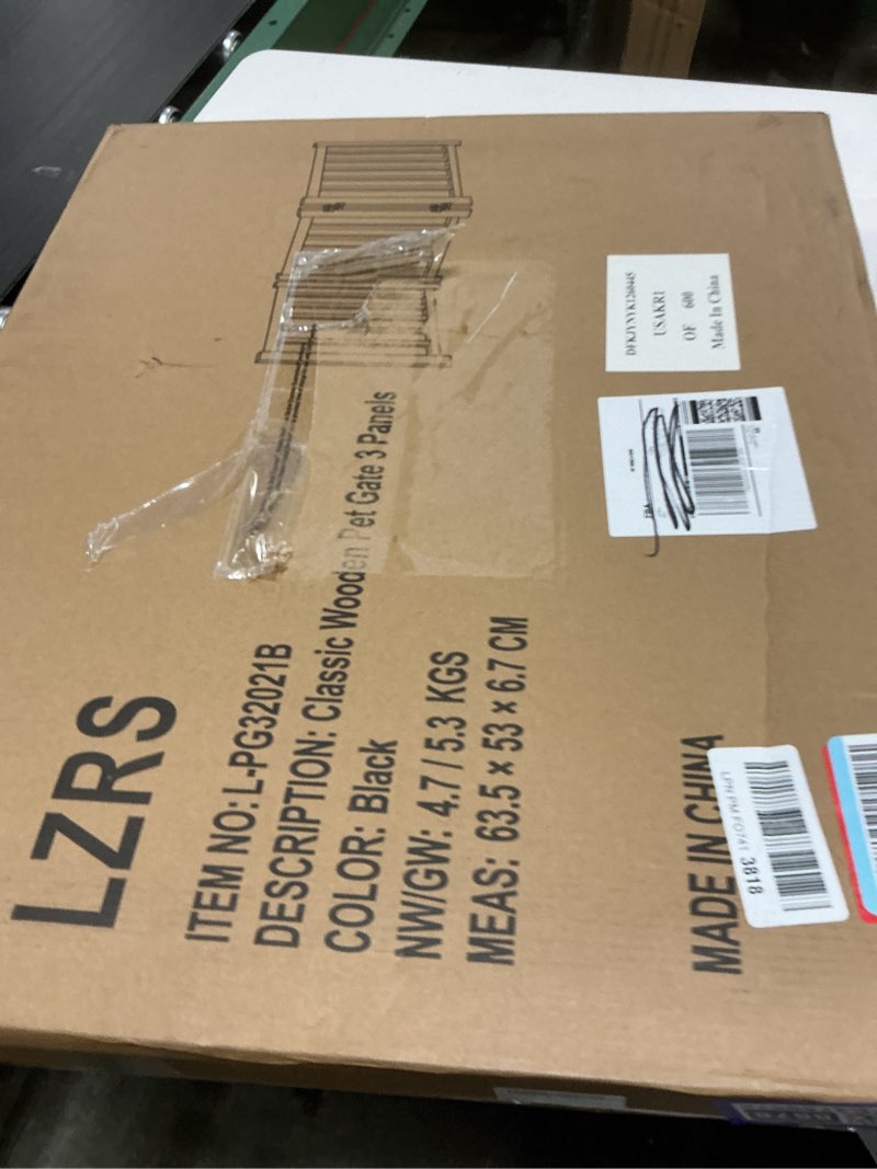 Condition photo showing New/Like New for lzrs 3-panel wooden free standing foldable dog gate indoor – 24" high,step-over safety pet gate for doorways, stairs, hallways, indoor dog barrier for small to medium dogs & puppies, black black 24"height-3 panel