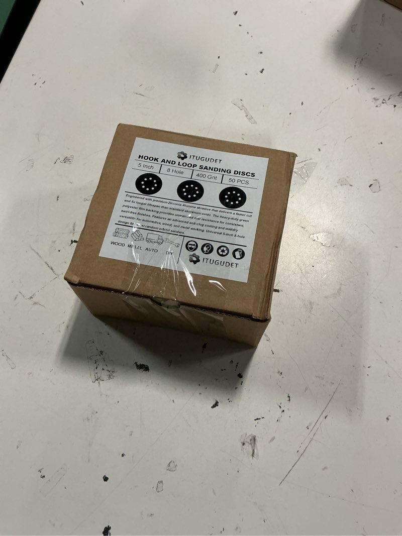 Condition photo showing New/Like New for 5 inch 8 hole 400 grit zirconia alumina hook & loop sanding discs, heavy-duty polyester film backing, wet/dry sandpaper for random orbital sanders - wood, automotive, metal - 50 pack