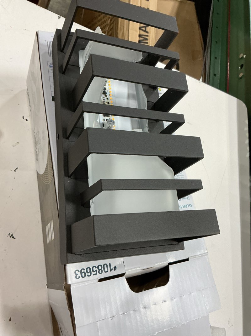 Condition photo showing As Is for origin 21 glen hallow 11-in h brown integrated led outdoor wall light