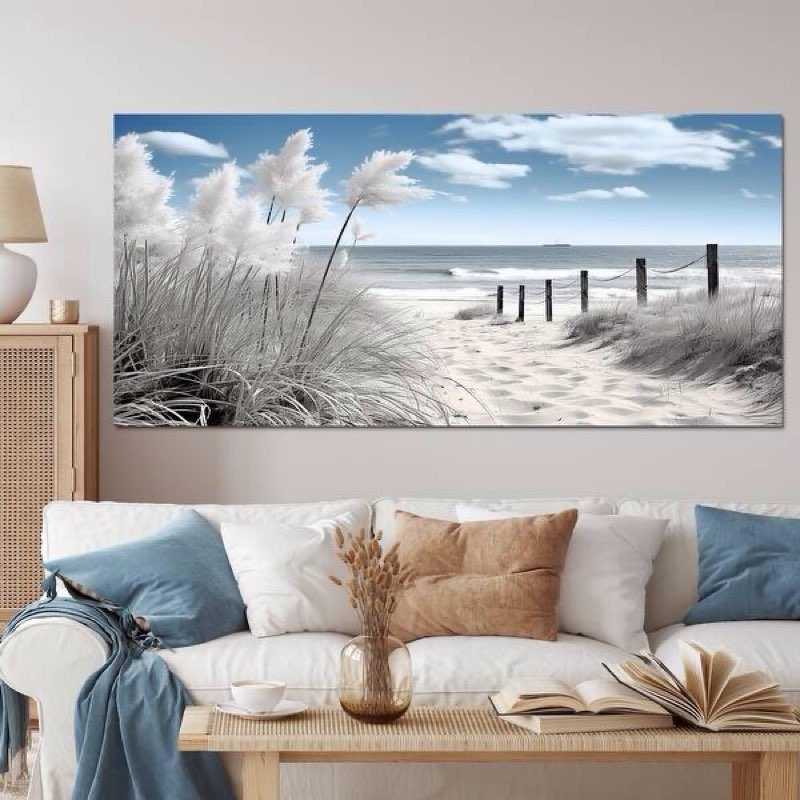 Designart "Beach Seascape Dreams Path II" Nautical & Beach Canvas Prints 32x16 
