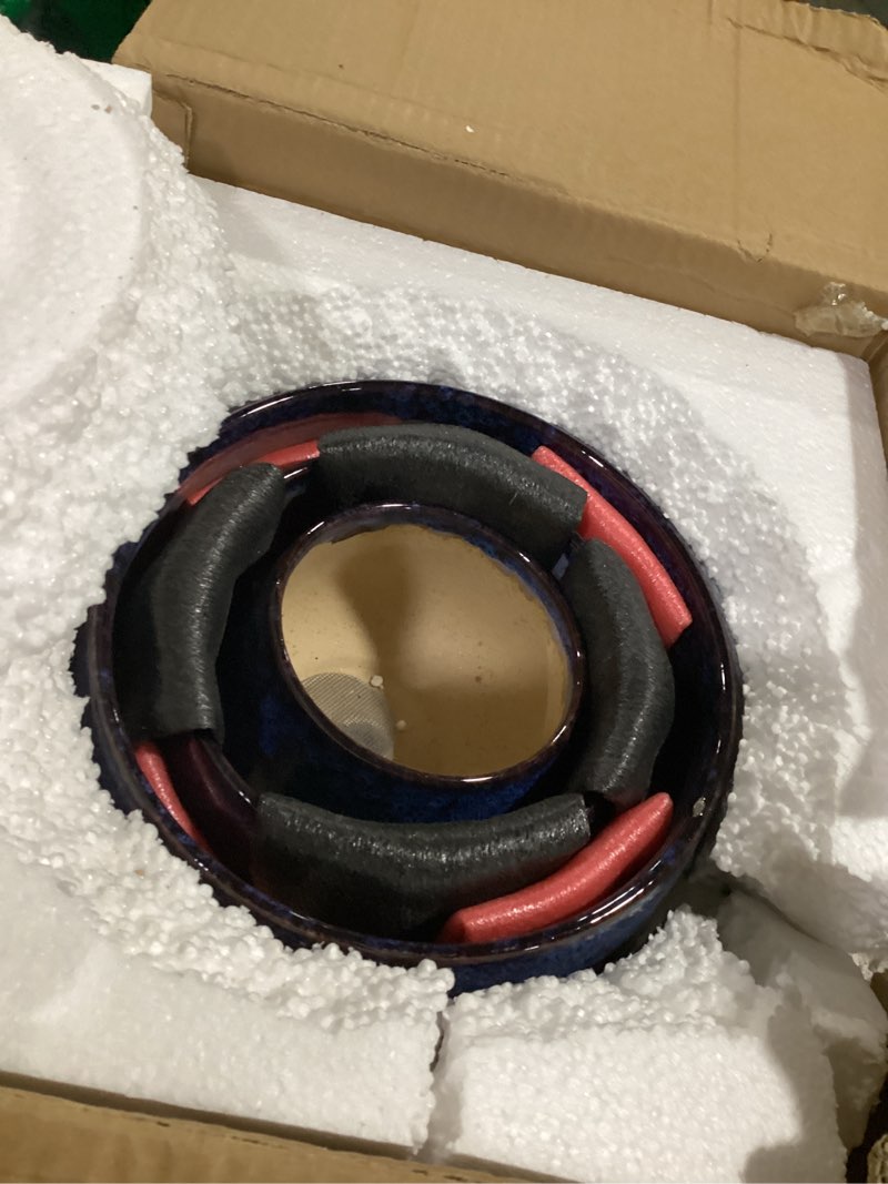 Condition photo showing New/Like New for buymax set of 3 ceramic plant pots for indoor, 6+8+10 inch large round planters with drainage holes, modern flower pots for home garden decor, blue (saucer not included)