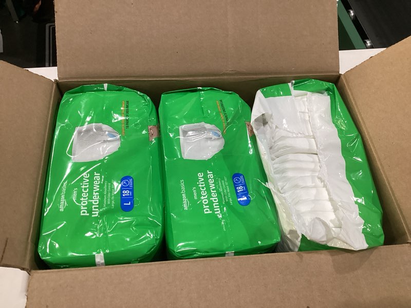 Condition photo showing As Is for Amazon Basics Incontinence Underwear for Men, Maximum Absorbency, Large, 54 Count (3 Packs of 18) Large 54