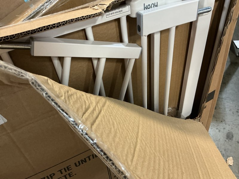 Condition photo showing As Is for keny 29"-42.5" Baby Gate for Stairs, Auto Close Safety Dog Gate, Pressure Mounted Easy Walk Through Pet Gate for Doorways, Durable Stair Gate, 30" Tall, White White 29-42.5"Wide, 30"Tall