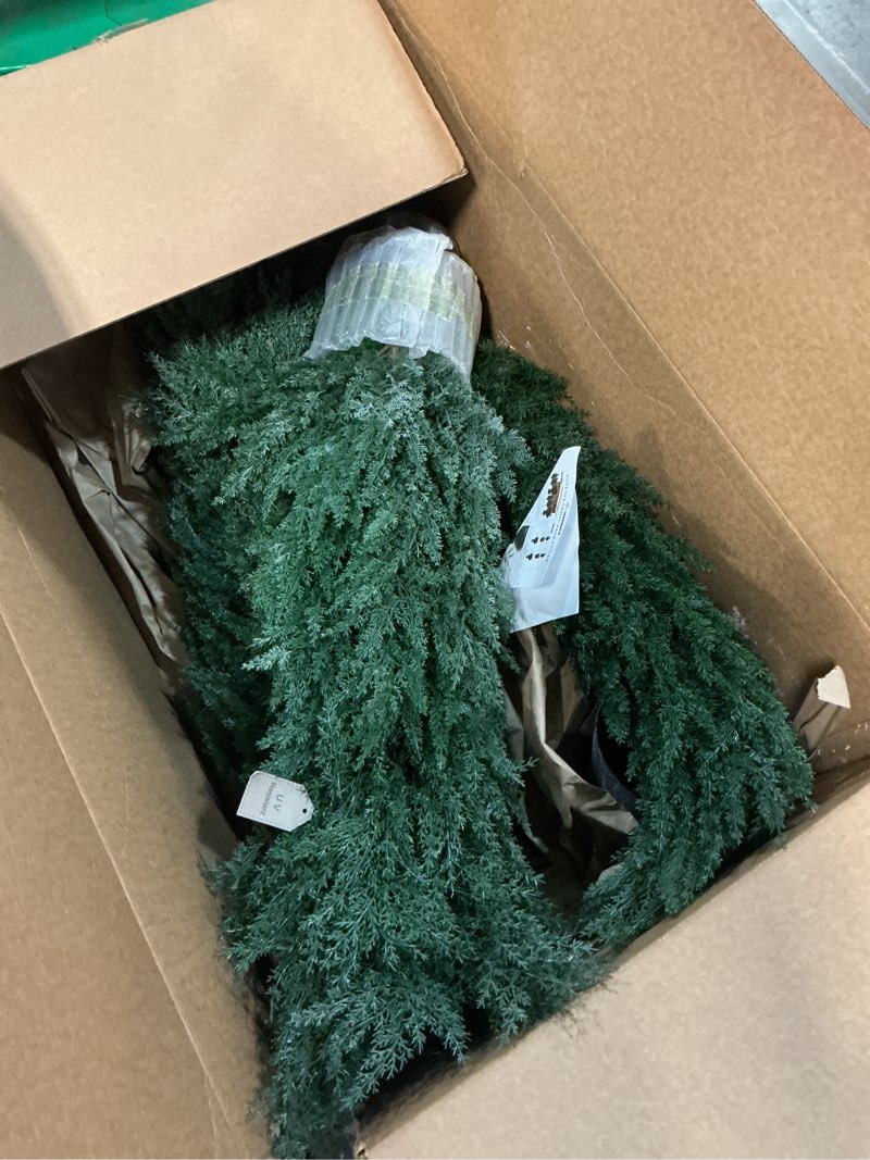 Condition photo showing Good Condition for 5ft artificial cedar topiary trees, uv-resistant topiary trees artificial outdoor for front porch decor, realistic outdoor fake pine plants for patio garden balcony backyard indoor office, set of 2