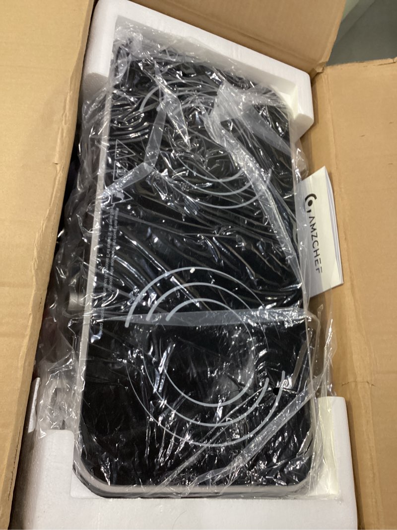 Condition photo showing New/Like New for AMZCHEF Double Induction Cooktop with Removable Griddle Pan Non-stick, 1800W 2 burner Portable Induction Stove With Sensor Touch 9 Power Levels, 99 Min Timer, Iron Grey