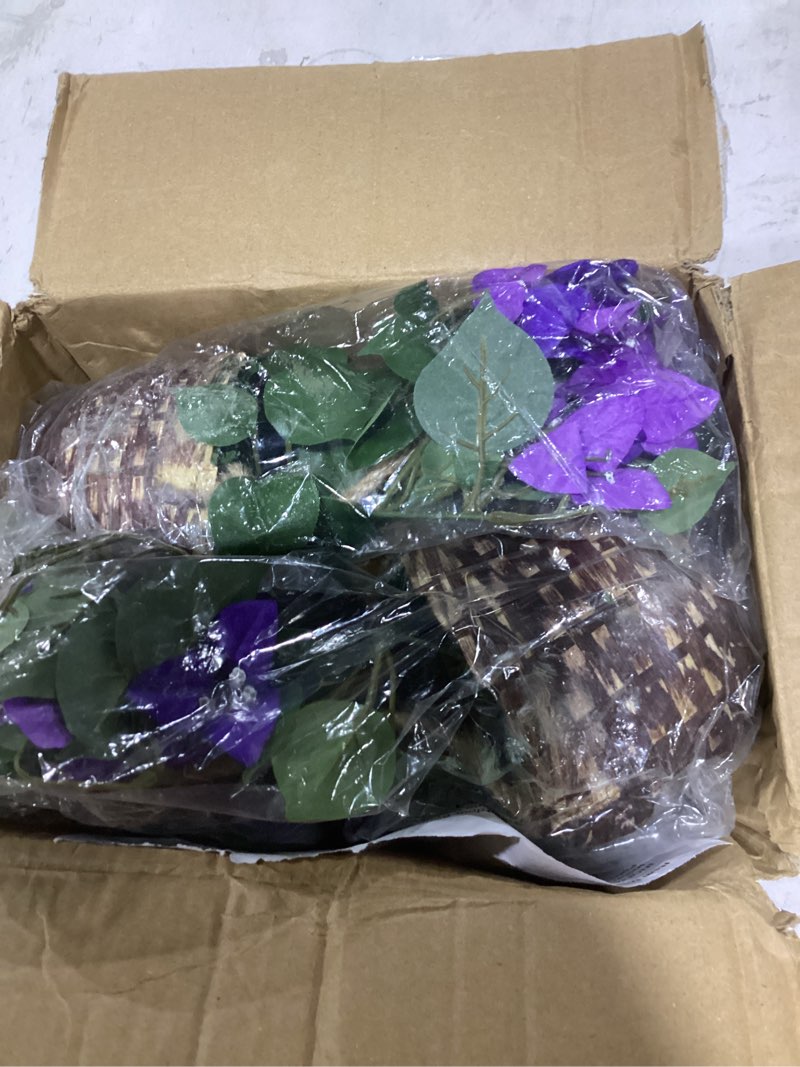 Condition photo showing Good Condition for inqcmy artificial flower of outdoor bougainvillea 2 pcs uv resistant no installation required fake hanging basket plants suitable for front door porch courtyard garden (double purple)