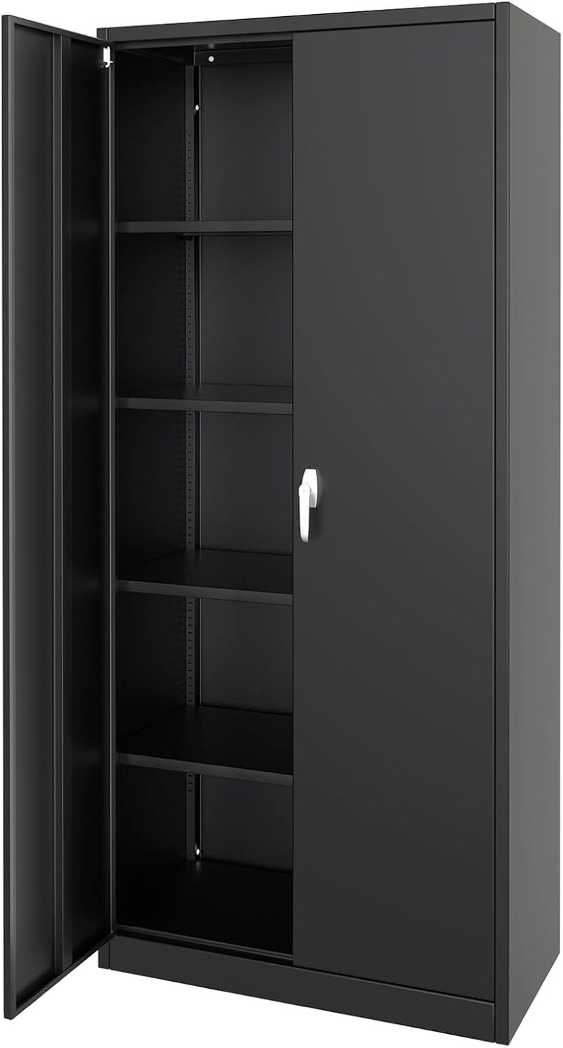 garveehome metal storage cabinet with lock, steel tool cabinet with 4 adjustable shelves and 4 adjus