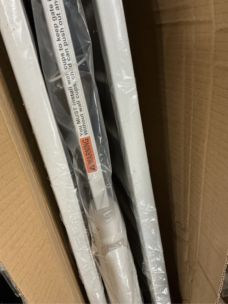 Condition photo showing As Is for ALLAIBB Extra Wide Pressure Mount Baby Gate Auto Close White Metal Child Dog Pet Safety Gates with Walk Through for Stairs,Doorways,Kitchen and Living Room(66.93-71.65"/170-182cm) White 66.93-71.65"/170-182cm