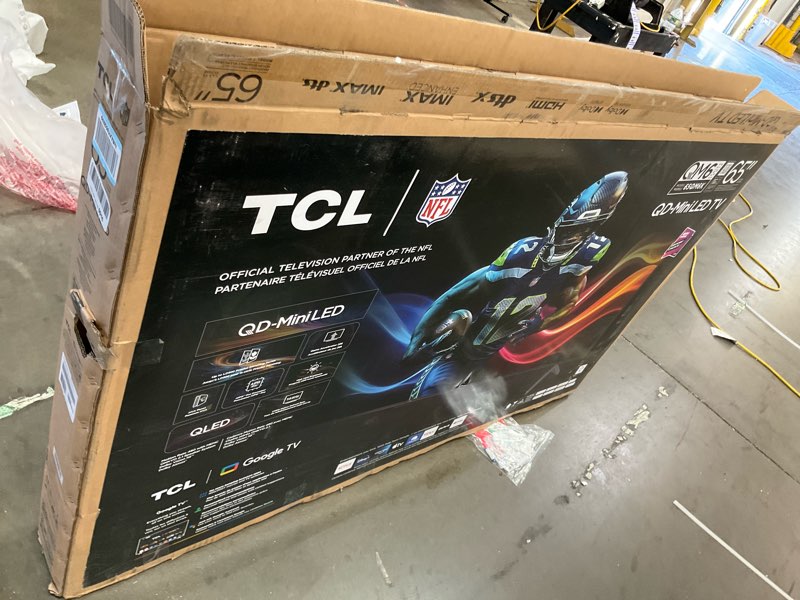 Condition photo showing As Is for untested, no cord, not broken, tcl 65 inch class qm6k series | mini led qled 4k hdr | 65qm6k, 2025 model | 120hz-144hz high brightness smart google tv dolby atmos onkyo audio | voice remote alexa gaming streaming televisionr