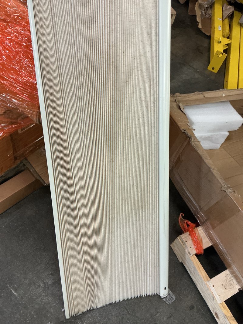 Condition photo showing As Is for accordion honeycomb door with aluminum frame & cellular fabric, 80 84 in height folding door