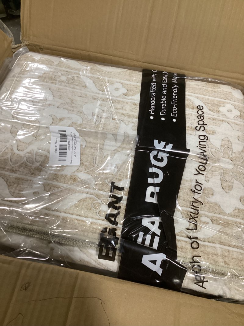Condition photo showing Good Condition for 8x10 washable area rugs for living room, vintage floral non-slip low pile natural rug soft throw large carpet for dining room bedroom home office (beige, 8'x10') 8' x 10' (rectangular) beige