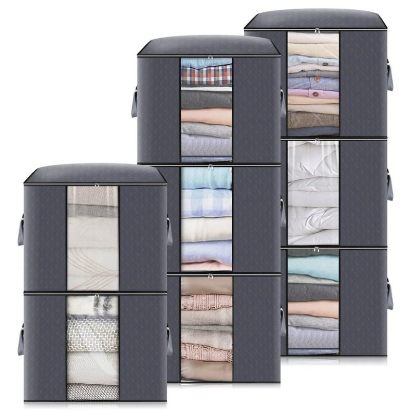 8 pcs Clothes Storage Bags 90L Closet Organizer Blanket Storage 3 Layer Fabric with Zipper Waterproof Extra Large Capacity Bedding Storage 19*19*14 inches