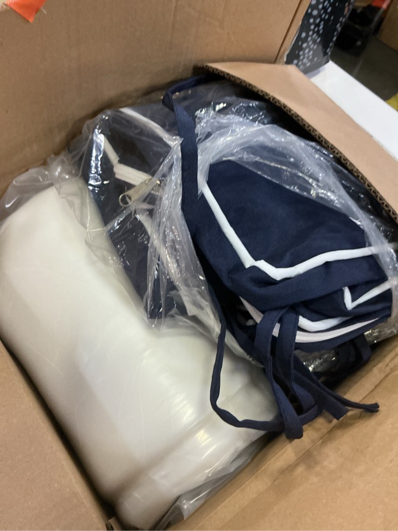 Condition photo showing New/Like New for 3 pack foam wicker patio furniture cushions, replacement cushions fit outdoor 4 pieces rattan chair sofa set,waterproof outside loveseat pads,36x18x2 + 18x18x2,square,navy blue + white piping navy blue with white piped square 36x18x2"& 2-18x18x2"