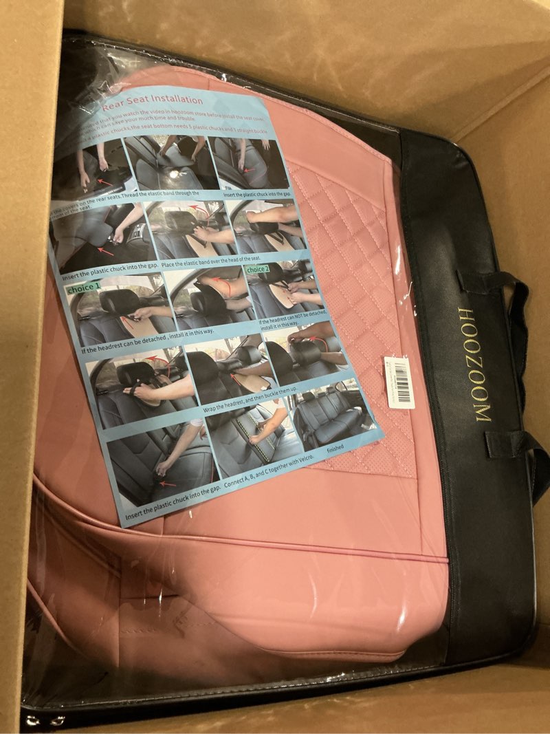 Condition photo showing New/Like New for Leather Car Seat Covers Full Set Breathable Automotive Seat Covers Waterproof Seat Protectors Universal Fit for Most Automotive Cars SUV Trucks Van (Pink, Full Set) Pink4 Full Set