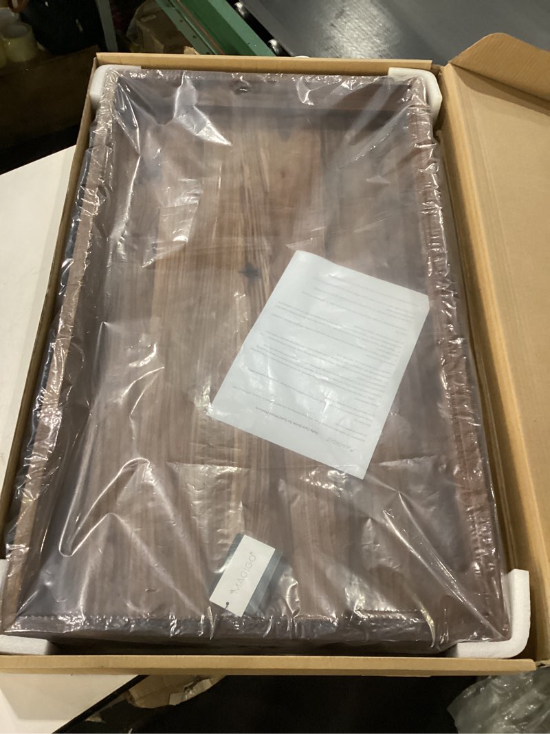 Condition photo showing New/Like New for 34 x 20 Inches Extra Large Rectangle Black Walnut Wood Ottoman Tray with Handles, Serve Tea, Coffee Classic Wooden Decorative Serving Tray