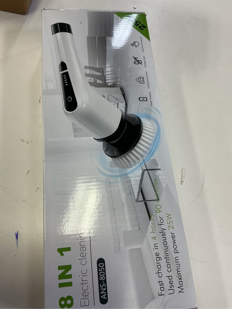 Condition photo showing New/Like New for Electric Spin Scrubber, Cordless Cleaning Brush Scrubber for Home, 8 Replaceable Brush Heads-90Mins Work Time, 3 Adjustable Size, 2 Speeds for Bathroom Shower Bathtub Glass Car