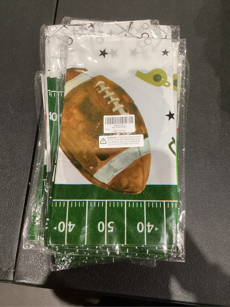 Condition photo showing New/Like New for 3Pcs Football First Birthday Plastic Tablecloths Football Baby Shower Tablecloth Disposable First Year Down Table Cover for Boys Football Party Decorations 108x54inch