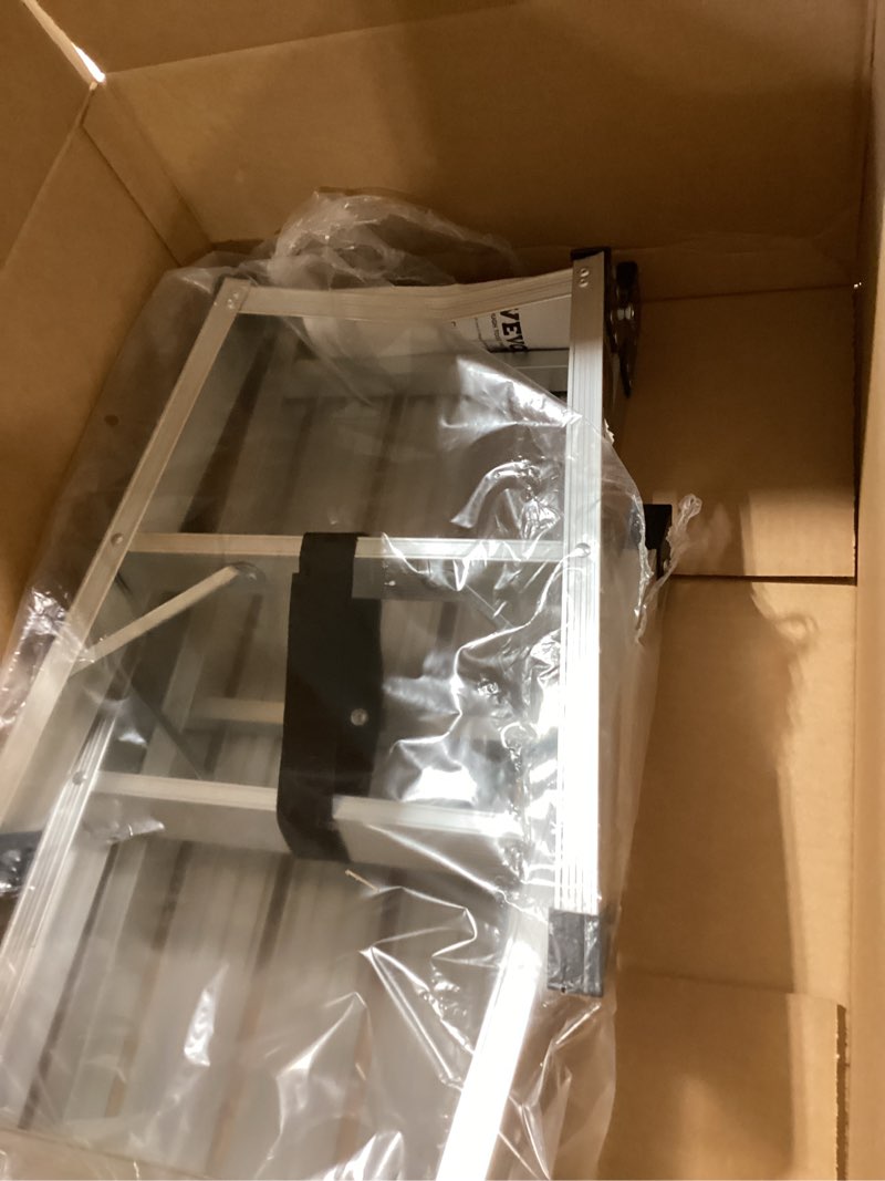 Condition photo showing Good Condition for vevor folding work platform, 30"×12"×20" aluminum drywall stool ladder, 330 lbs load capacity heavy duty work bench w/non-slip feet, ideal for washing vehicles, cleaning, painting, decorating 30×12×20