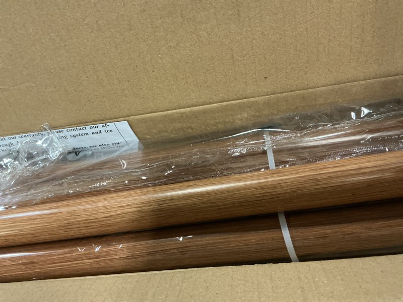 Condition photo showing Good Condition for 2 pack wood curtain rods for windows 30 to 56 inch, adjustable decorative 1'' heavy duty metal curtain rod with modern faux wood grain finials, rustic farmhouse bedroom boho drapery pole wood 30''-60'' (2 pack)