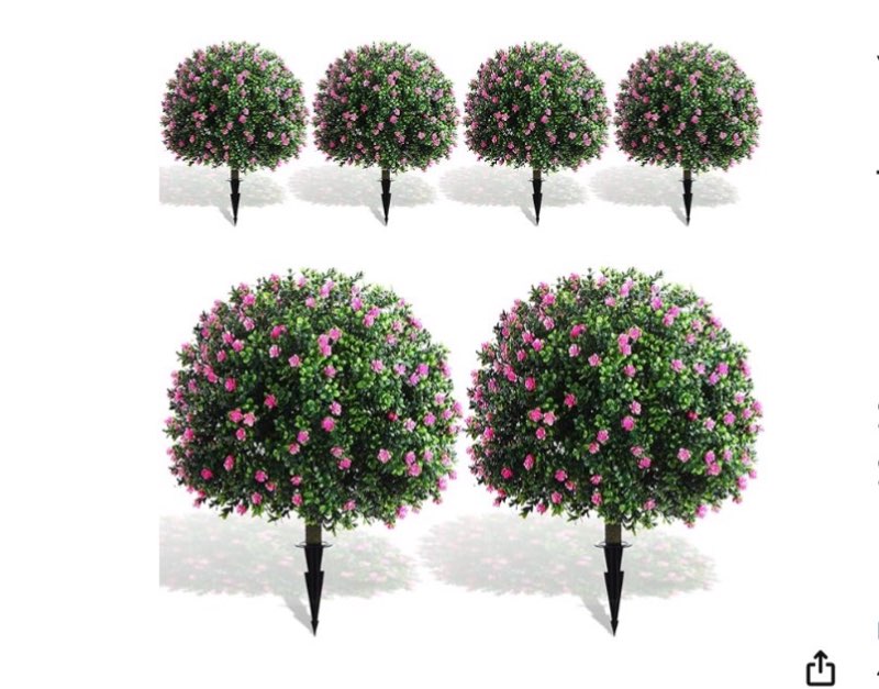 Yunlly 6 Pcs Artificial Flowers Fake Boxwood Topiary Ball Tree 27 Inch Outdoor Faux Bush Balls, Realistic UV Resistance Fake Shrub Plant with Spike for Garden Porch Patio Indoor Decor (White) Null 6