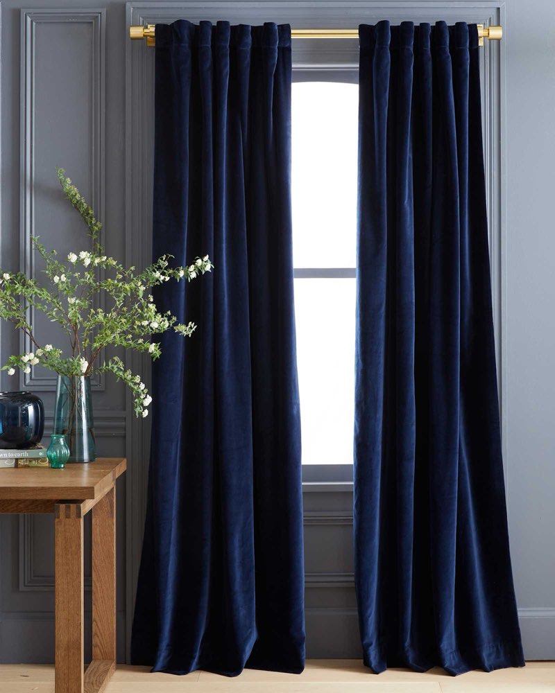 quince cotton velvet curtain set of 2 48”x108” navy 