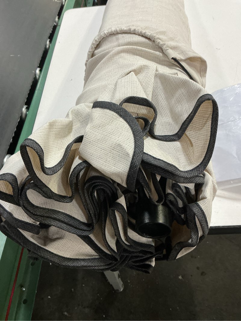 Condition photo showing Good Condition for my texas house 9ft outdoor round market patio umbrella with off-white canopy and black trim