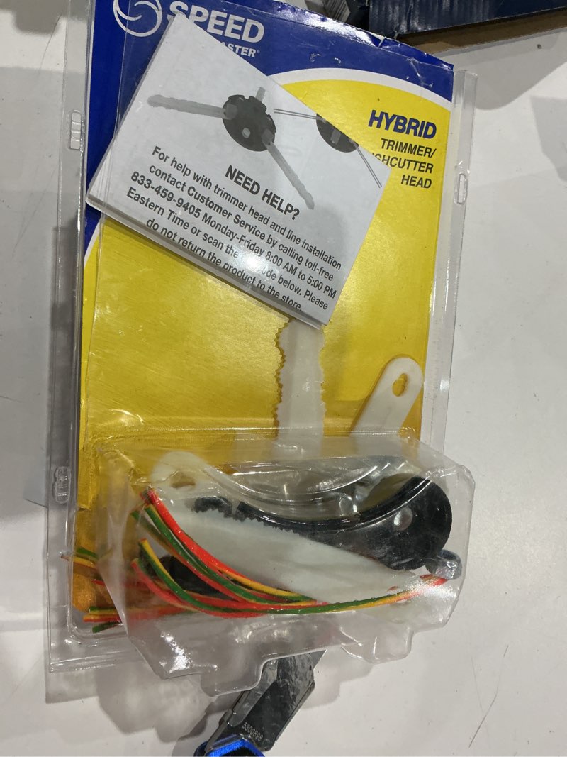 Condition photo showing As Is for speed universal fit string trimmer head with blades - two-in-one design for trimming and brush cutting - fits most gas trimmers - 0.095-in line diameter