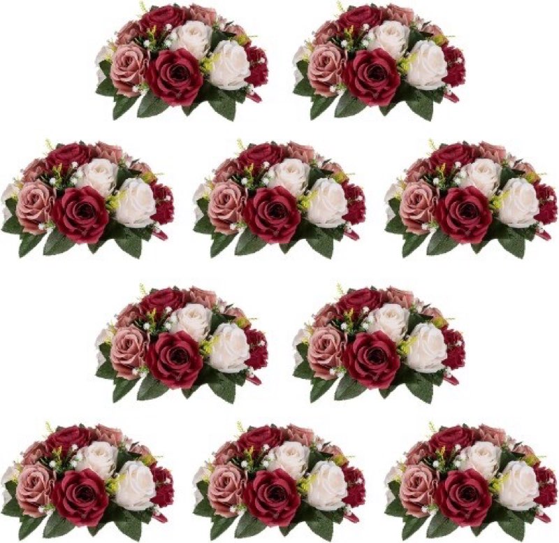 9 Heads Plastic Roses with Base Artificial Flower Decoration Ball Home Decor