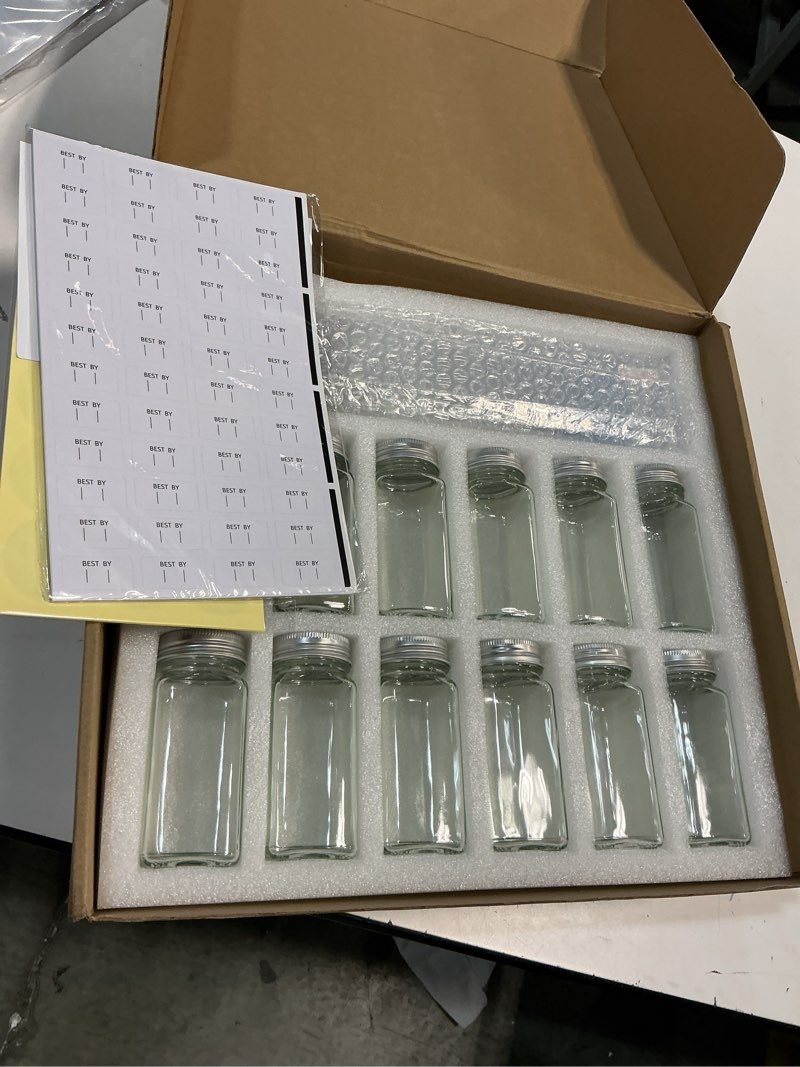 Condition photo showing New/Like New for PMMASTO Adhesive Acrylic Spice Rack Organizer with 12 Empty Square Spice Jars, 238 Spice Labels with Chalk Marker and Funnel Complete Set for Kitchen Cabinet/Pantry Door (Clear - 2 Pack) 2 Pack-12" (Rack + 12 Spice Jars) Clear